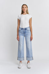High Rise Wide Leg - Tummy Tuck Embroidered Jeans