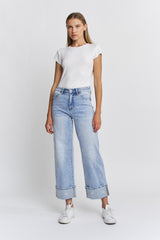 High Rise Wide Leg - Tummy Tuck Embroidered Jeans