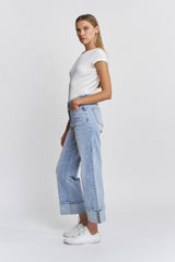 High Rise Wide Leg - Tummy Tuck Embroidered Jeans